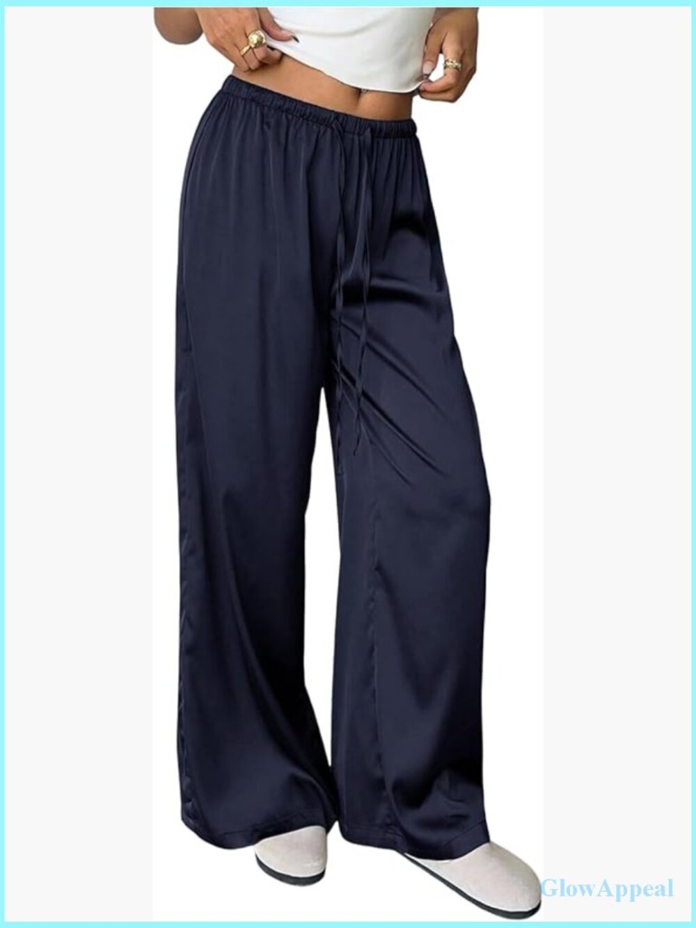 Satin Pants Drawstring Waist Straight Leg Lounge Pants